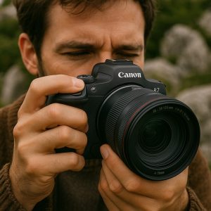 در تصویری که مشاهده میکنید ذر ذست عکاس Canon R7 MARK IIقرار دارد
